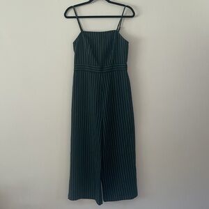 Forest green pin stripe romper